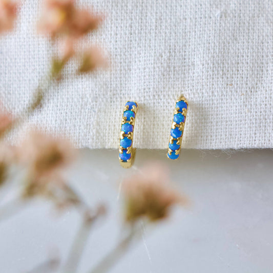 Hypoallergenic Blue Opal Huggie Hoop Earrings