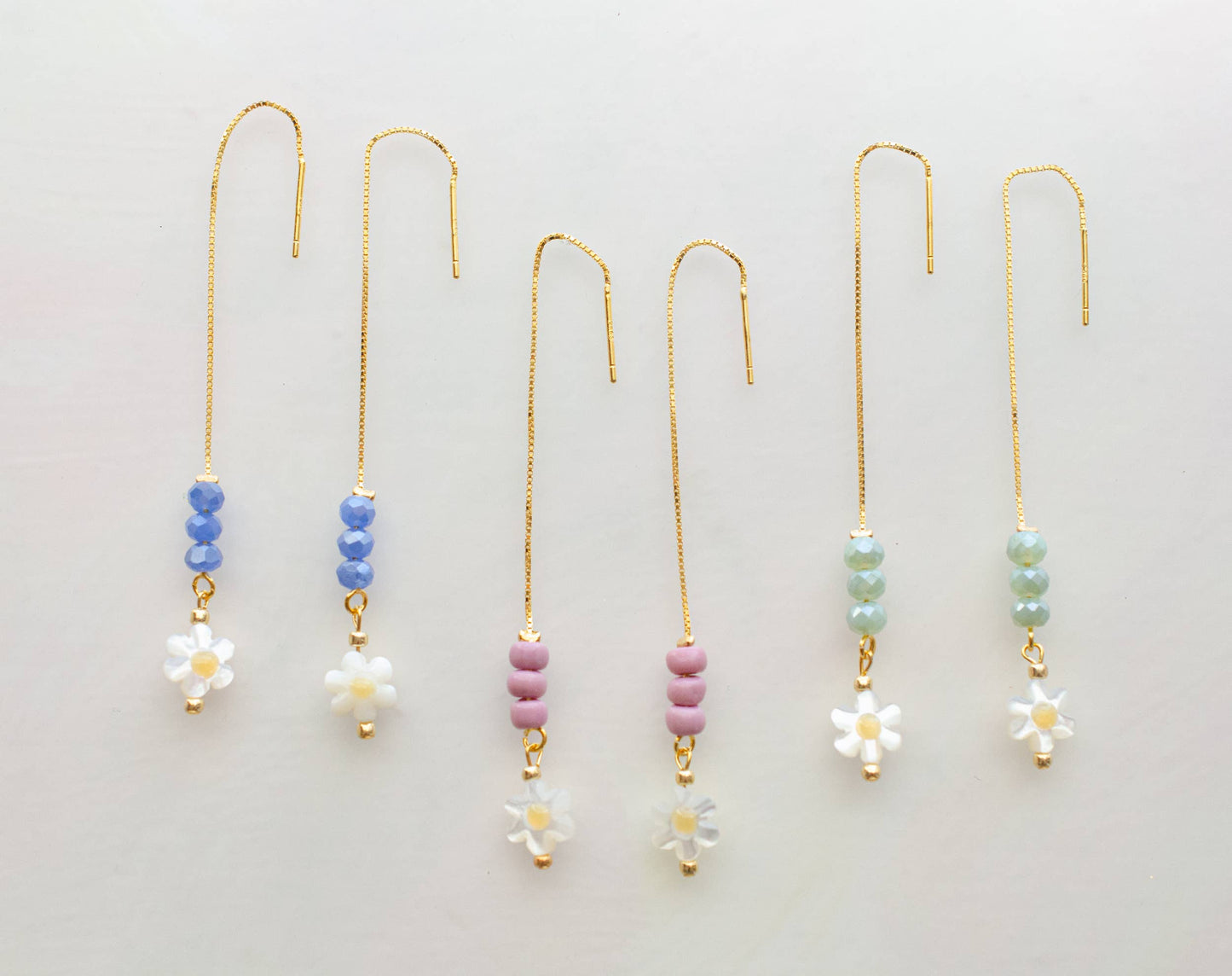 Flower Threader Earrings | Blue