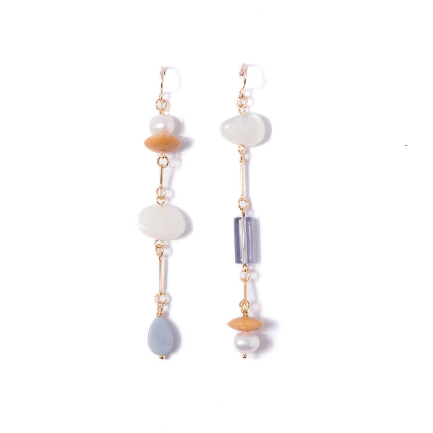 Moonstone, Angelite and Yellow Jade, Composition Earrings