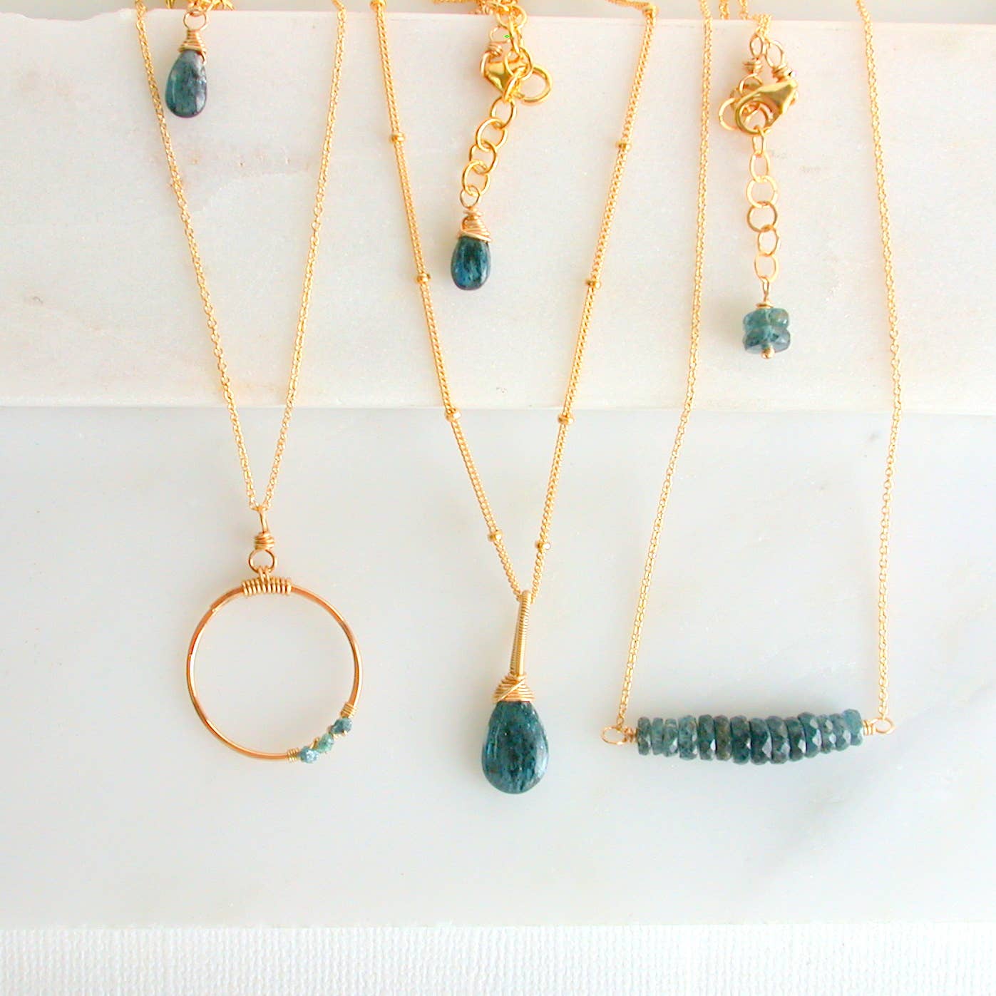 Blue Diamond Embellished Circle Necklace: 14k gold fill / 18"