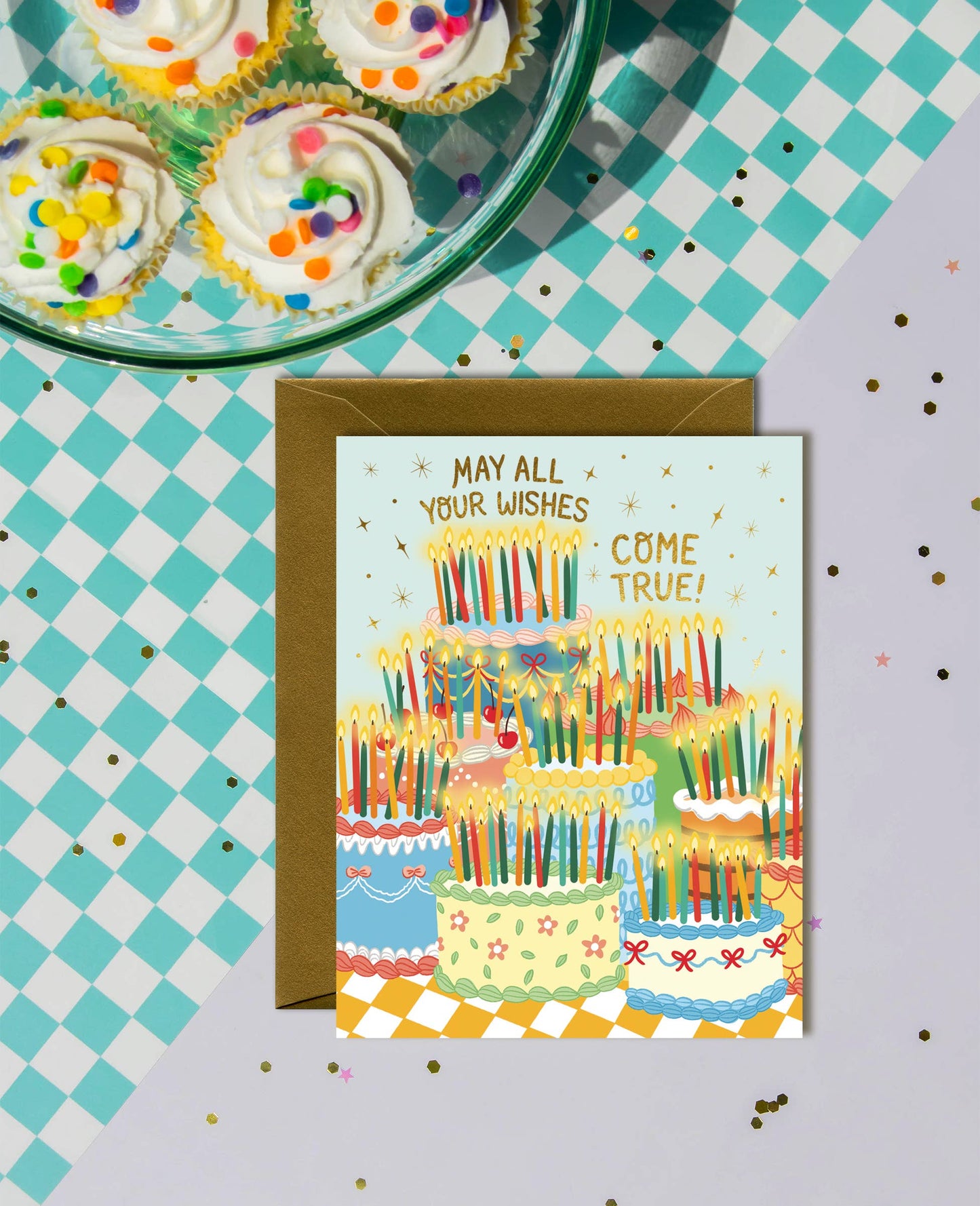 Many Wishes Retro Vintage Birthday Cakes Card