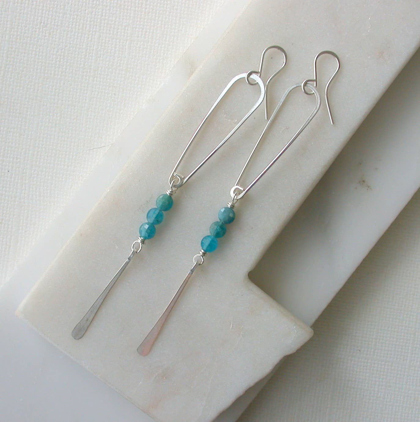 Apatite Long Slender Teardrop Earrings | 14k gold fill