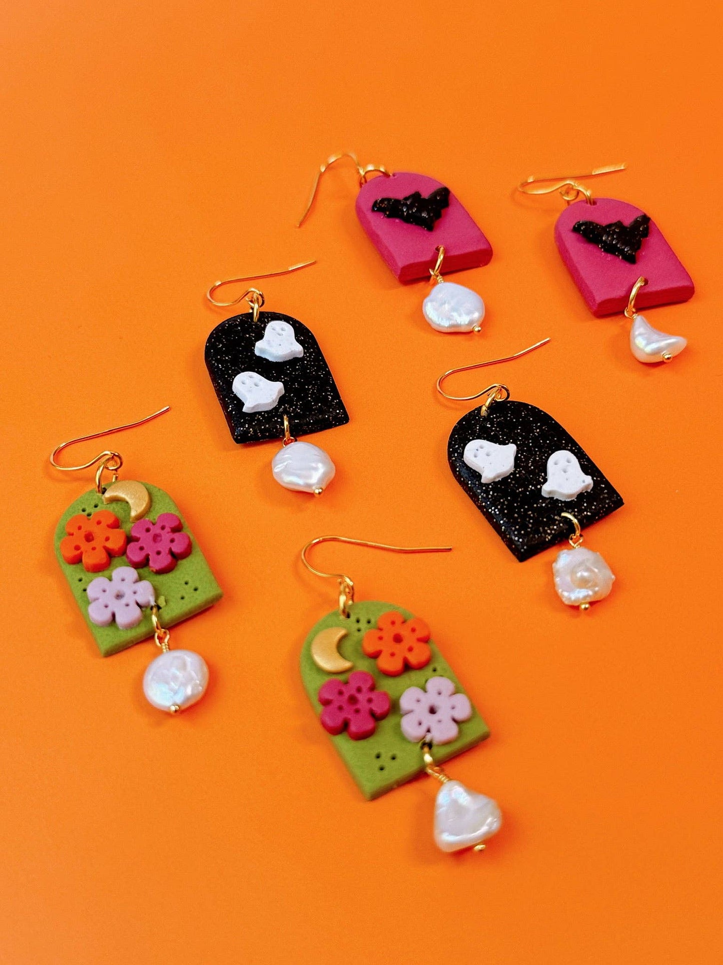 Tombstone Sparkle Ghost Dangle Earrings