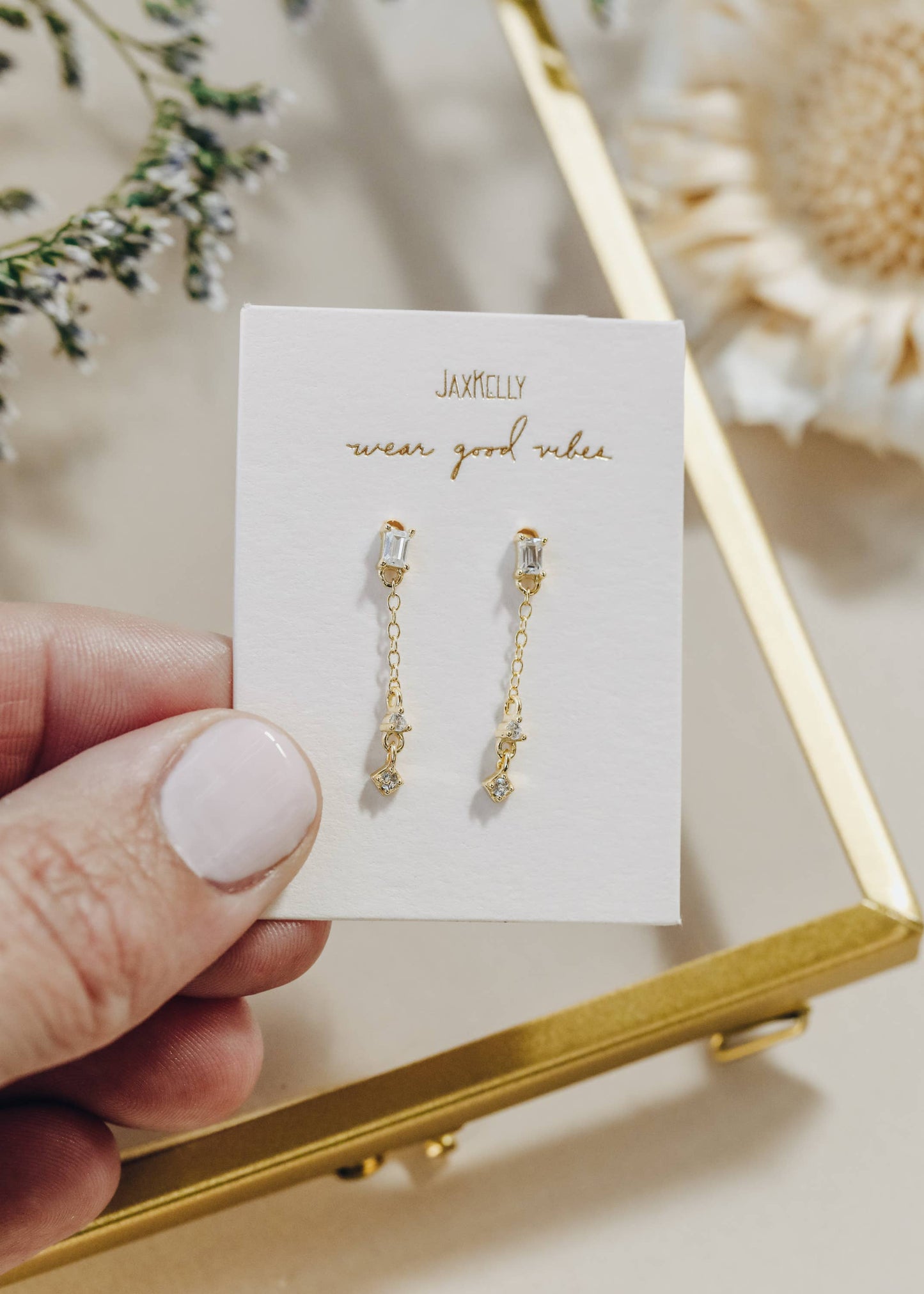 Baguette Drop Earrings | Gold