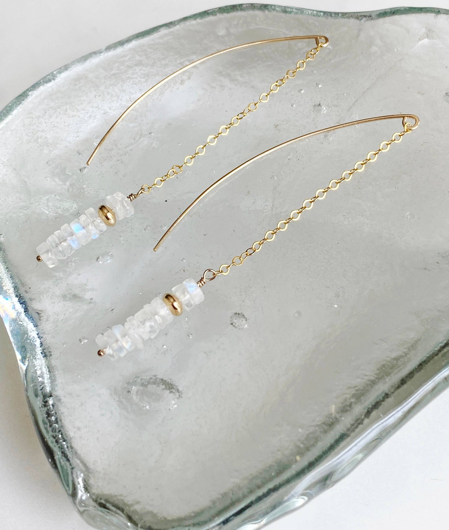 Moonstone Heishi Threader Earrings | Gold Fill