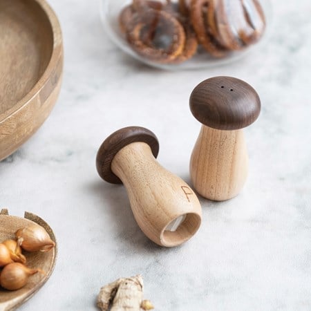 Rubberwood & Walnut Mushroom Shaped Salt & Pepper Shakers