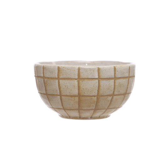 Stoneware Bowl with Wax Relief Grid Pattern