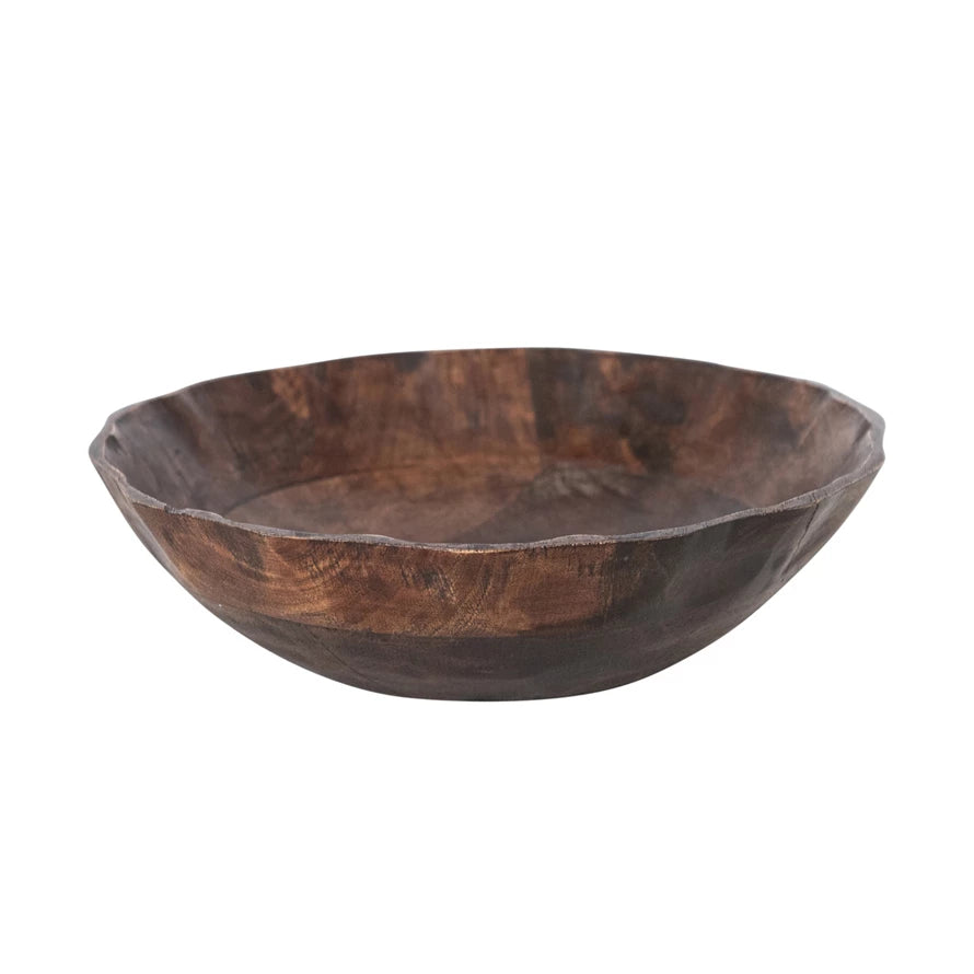 Mango Wood Scalloped Bowl | Walnut