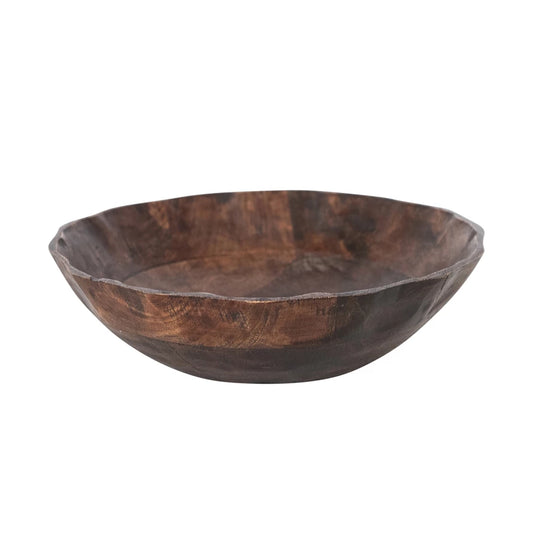 Mango Wood Scalloped Bowl | Walnut