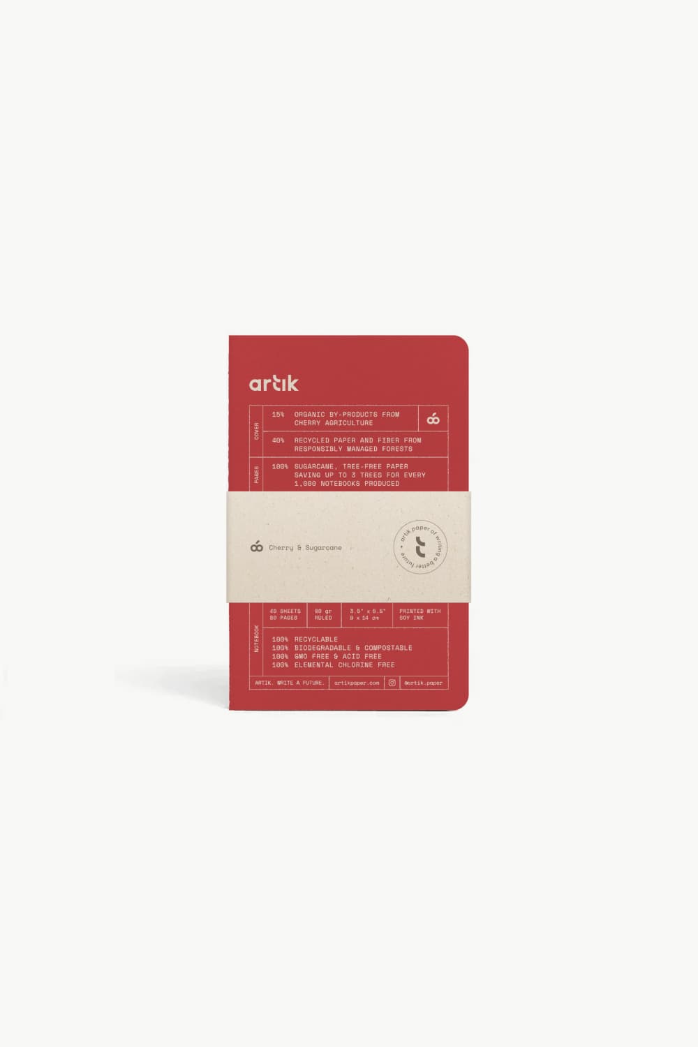 Artik Pack of 3 Pocket Singer Sewn Notebooks | Ruled | Cherry