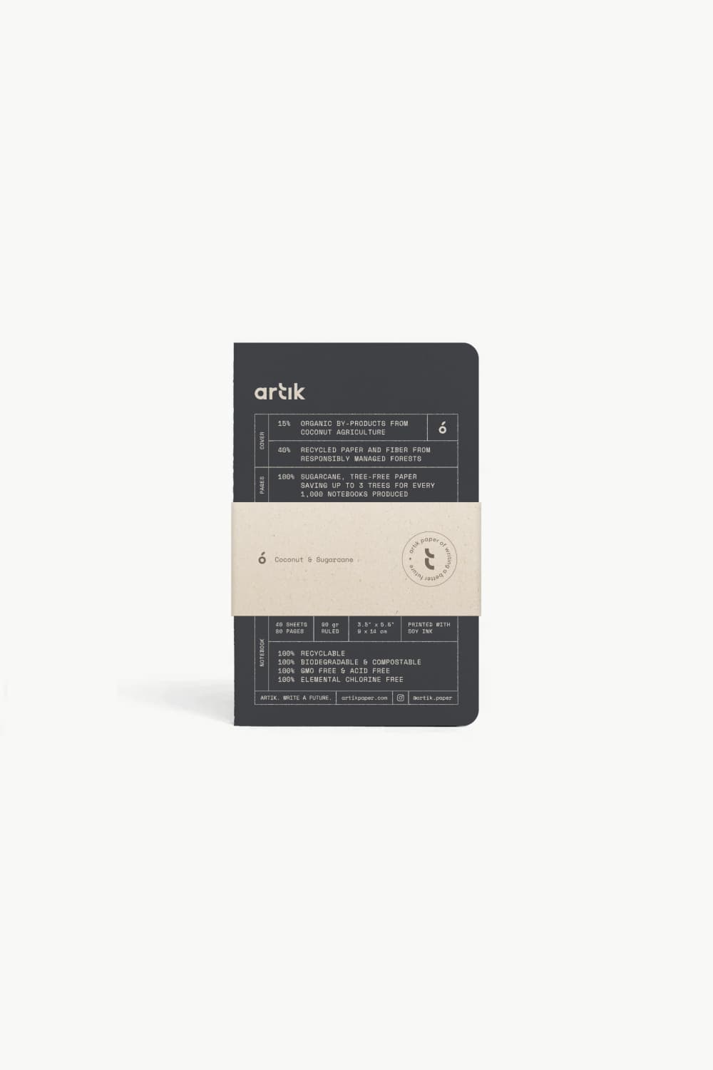 Artik Pack of 3 Pocket Singer Sewn Notebooks | Ruled | Coconut