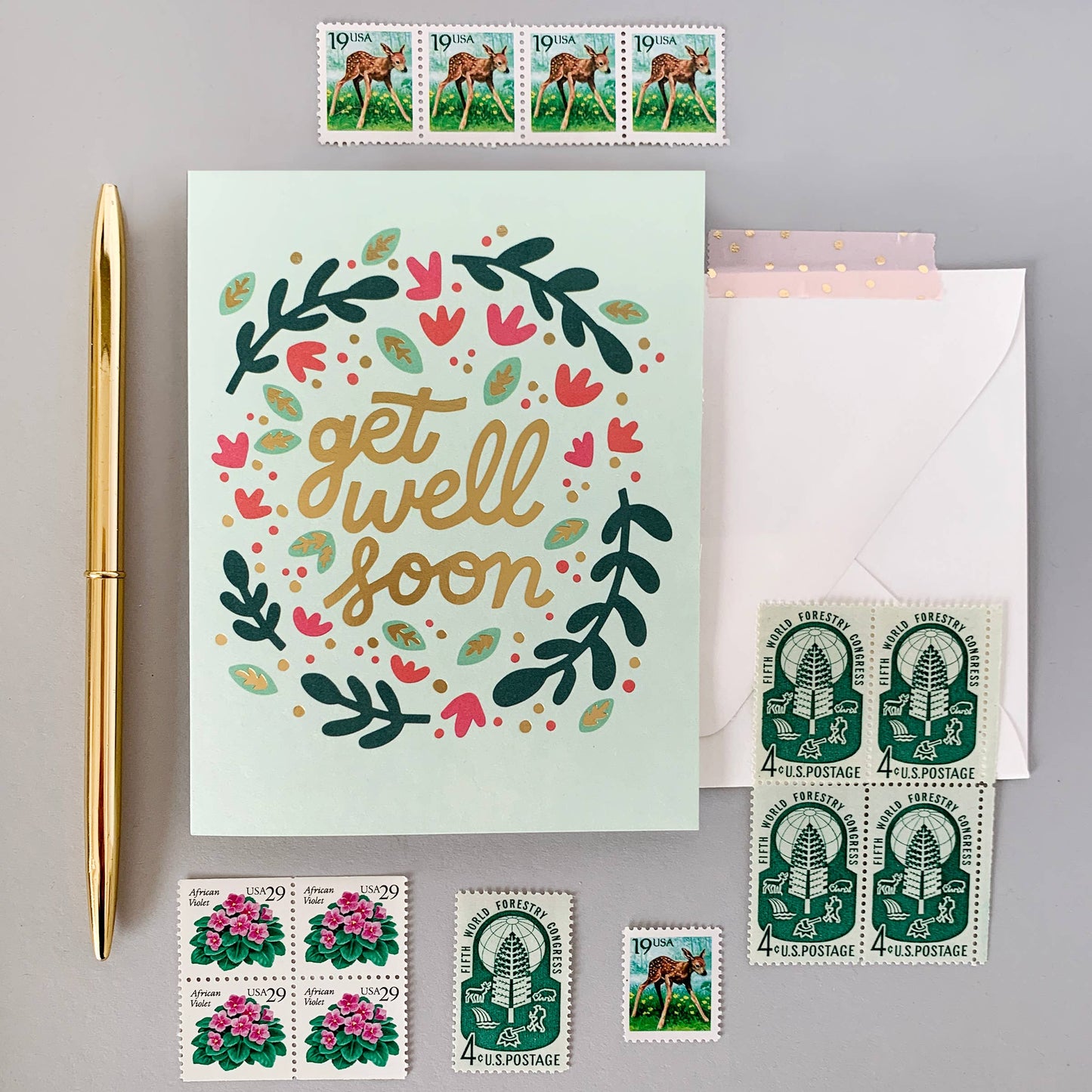 Get Well Wreath Card with Gold Foil