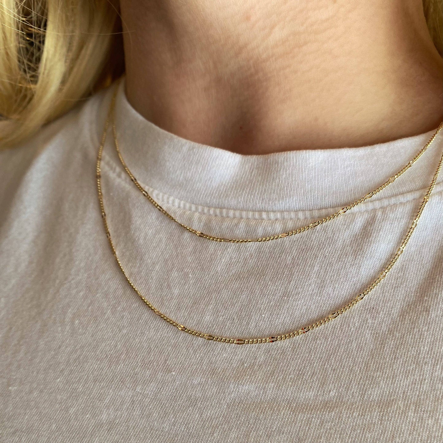18k Gold Filled Beaten Figaro Chain | 16 inches