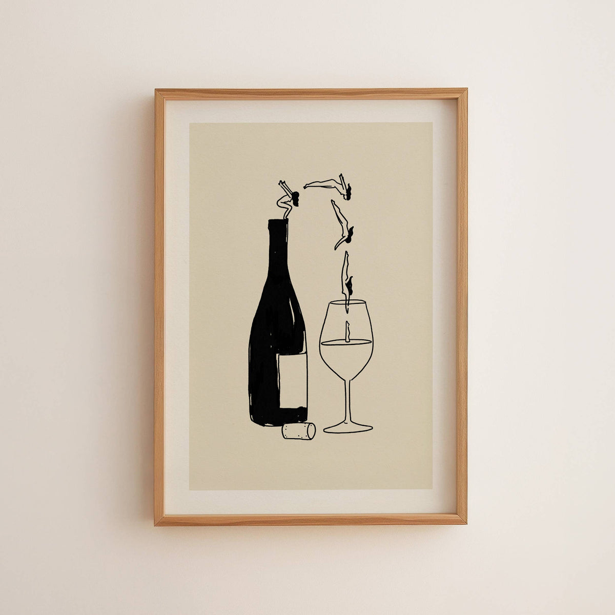 "Wine Bottle Dive" Minimal Fine Art Giclée Print: Large