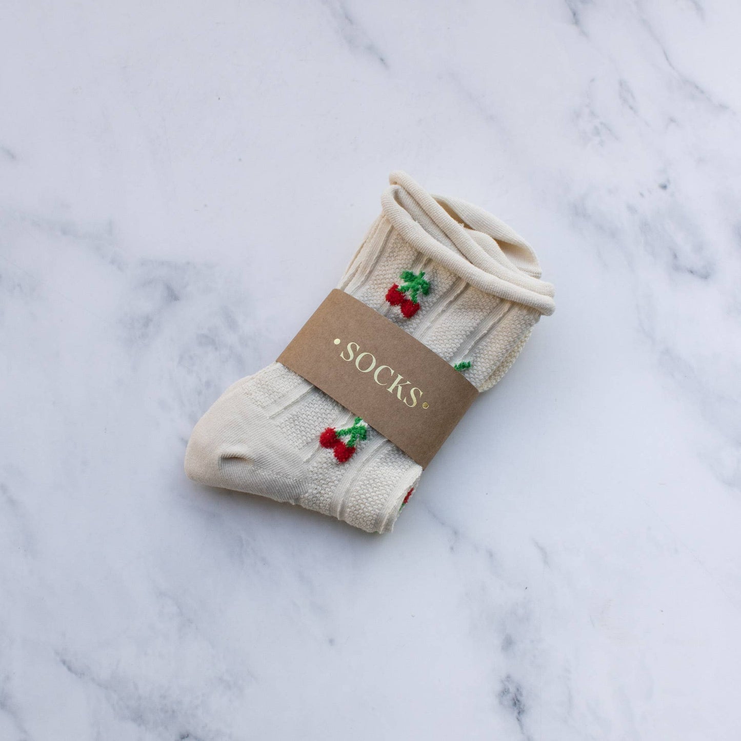 Women's Vintage Cherry Socks | Oatmeal/Cherry