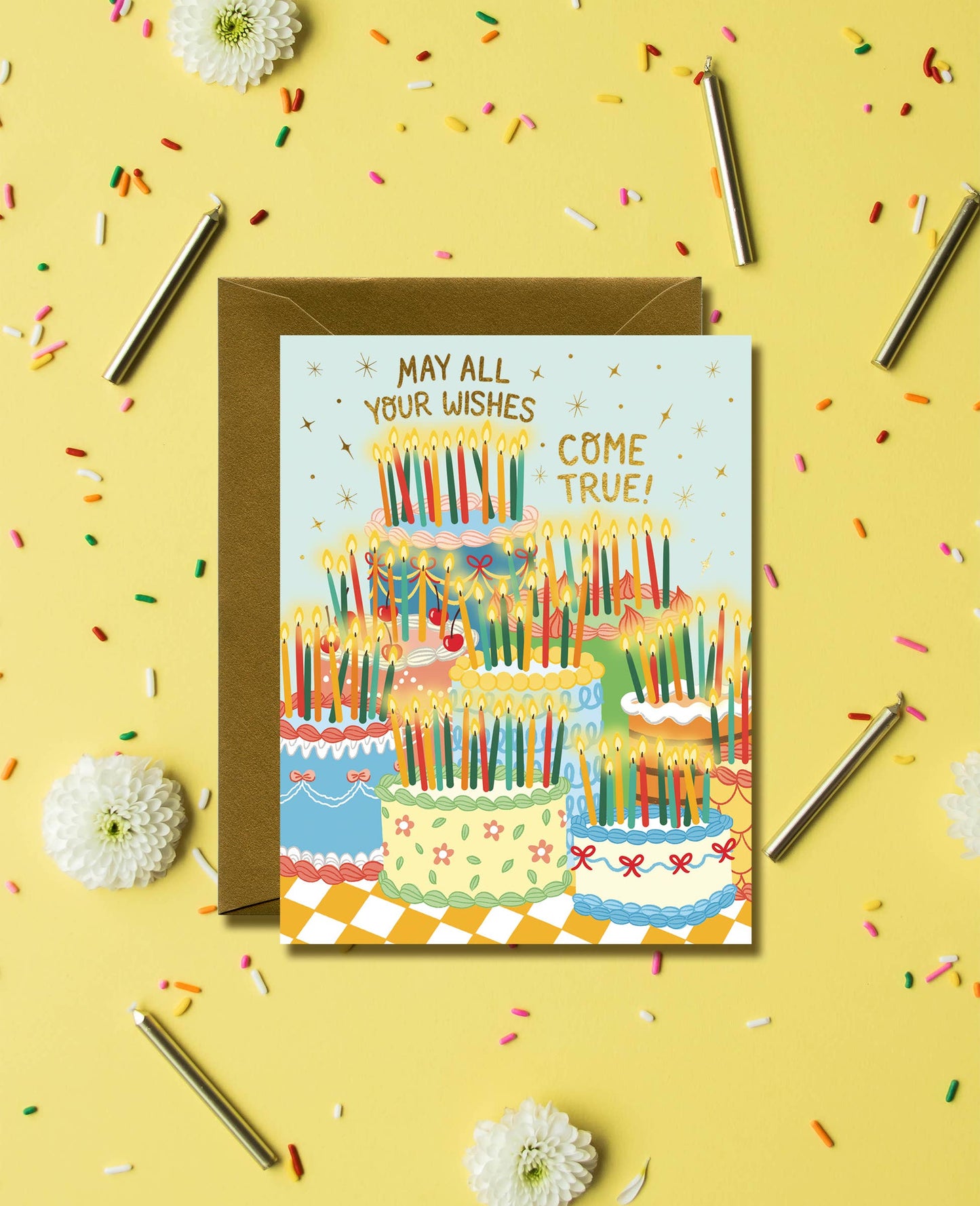 Many Wishes Retro Vintage Birthday Cakes Card