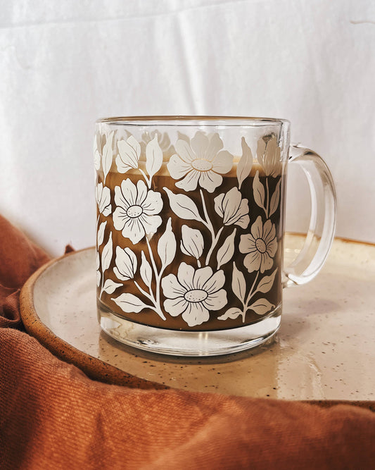 Floral Glass 13 oz White Glass Enamel Coffee Mug