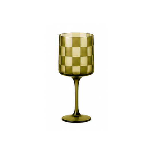 Checkered Wine Glass: Olive