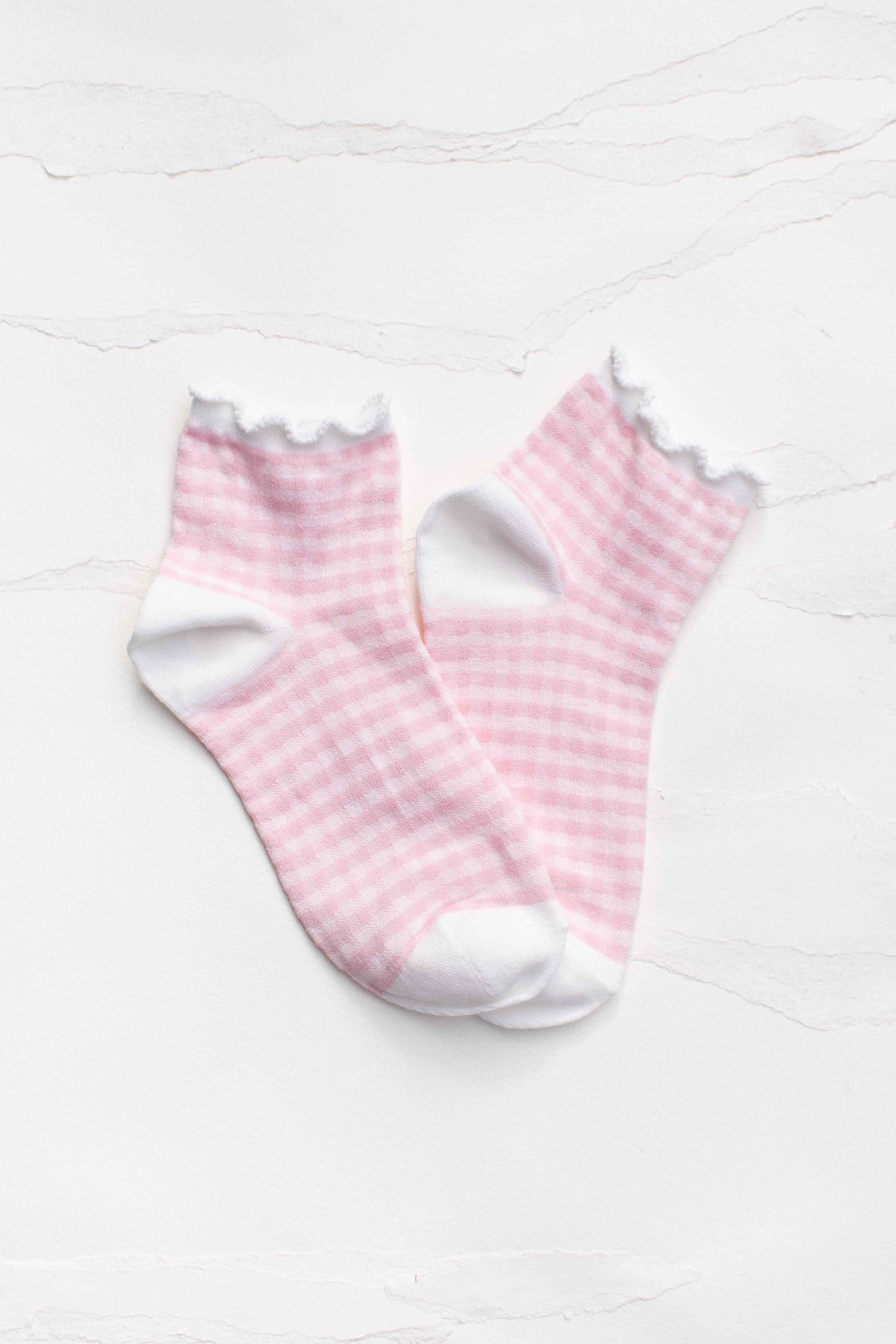 Pastel Gingham Ruffle Ankle Socks: Green