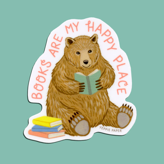 Books Are My Happy Place Bear - Die Cut Sticker