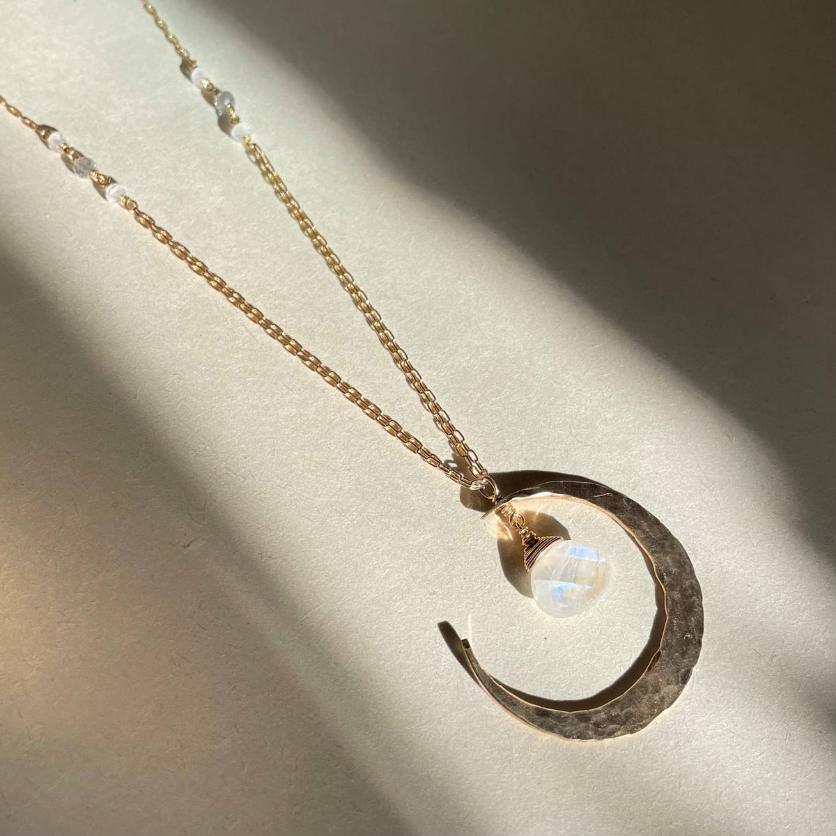 Moonstone Crescent Moon Necklace: Sterling Silver