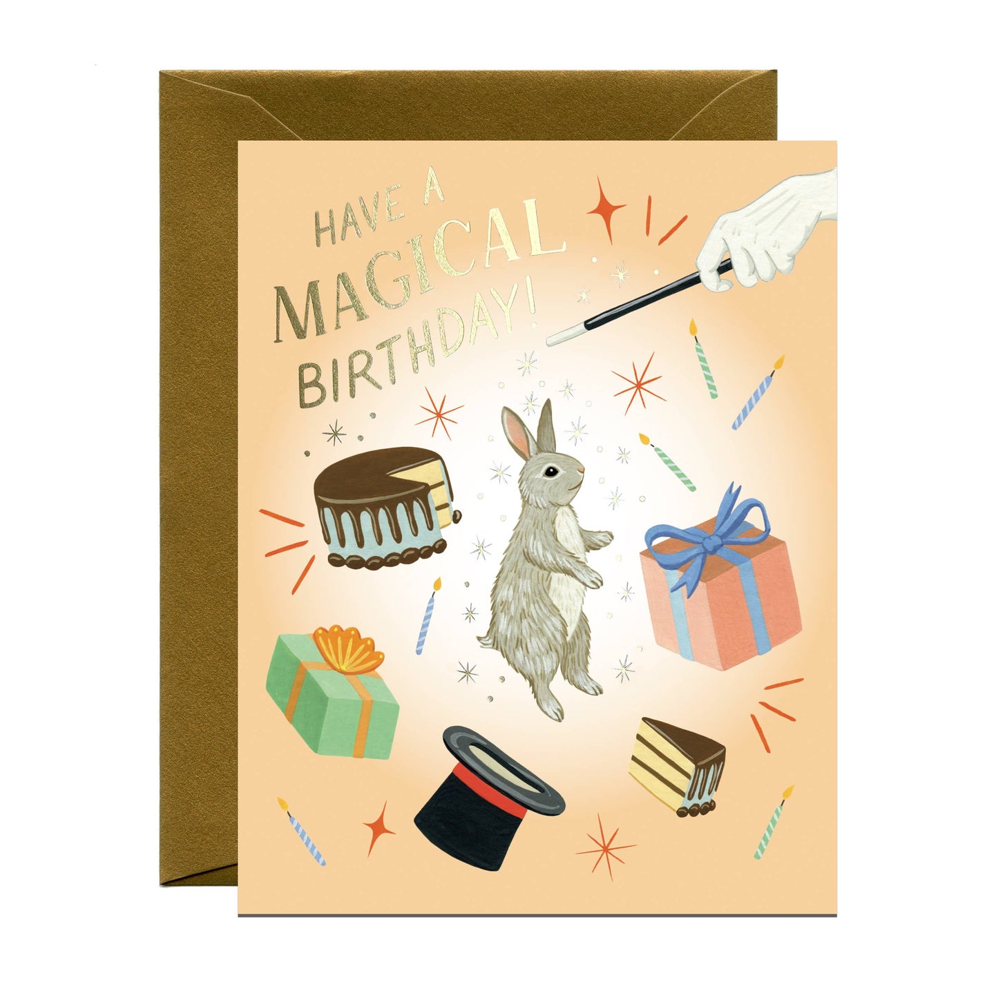 Magical Bunny Magician Top Hat Birthday Card *Foil Stamped*