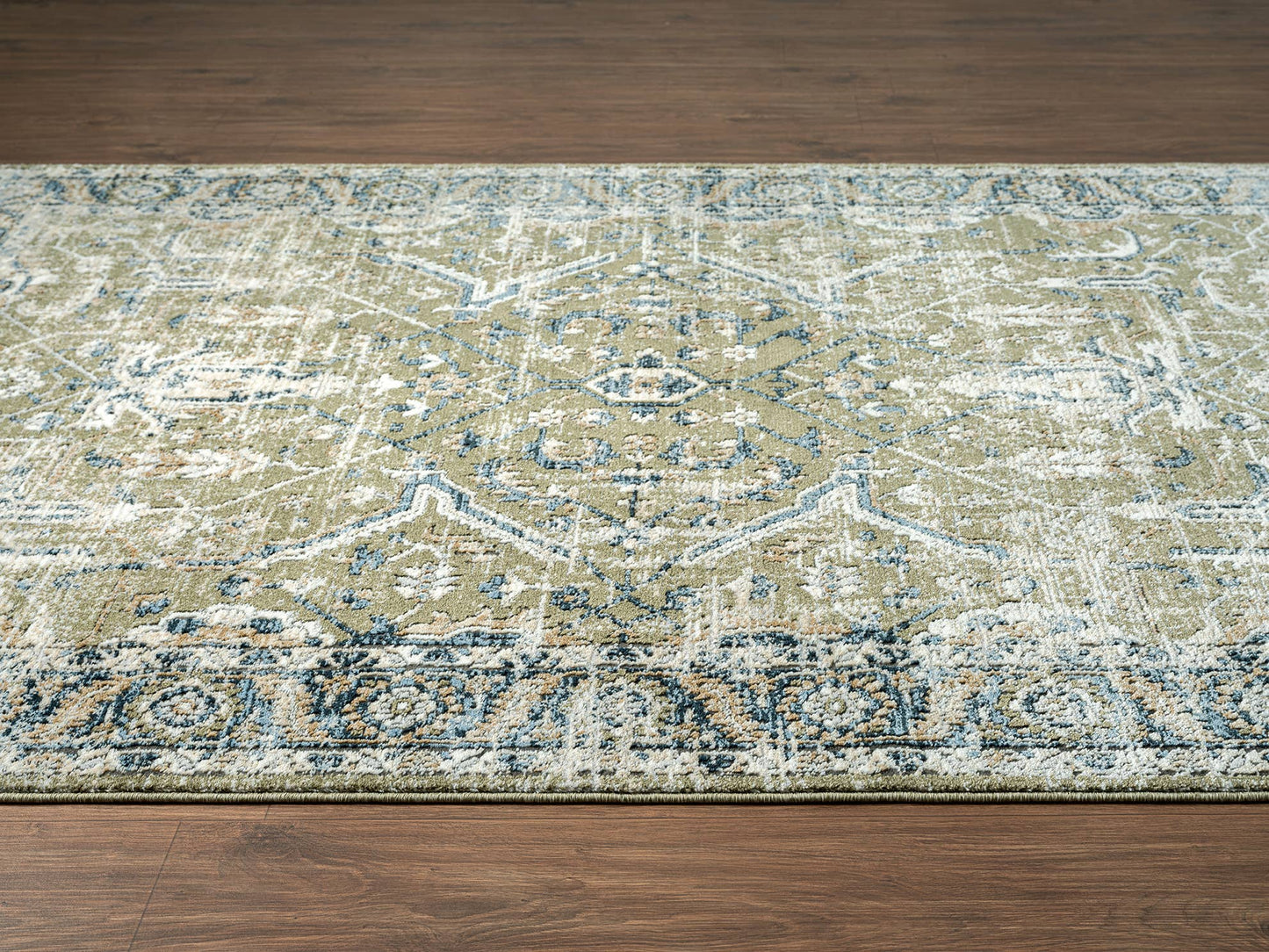 Abani Savoy Vintage Green Blue Area Rug: 6' x 9'