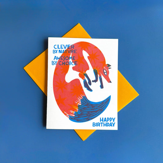 Clever Fox Risograph Birthday Card
