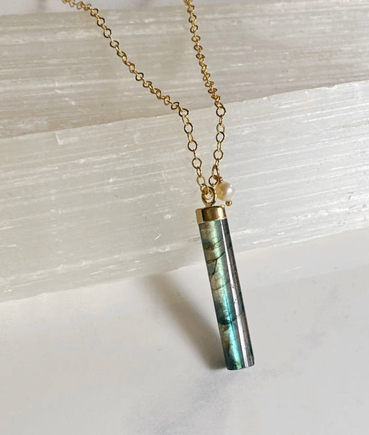 Modern Labradorite barrel necklace 