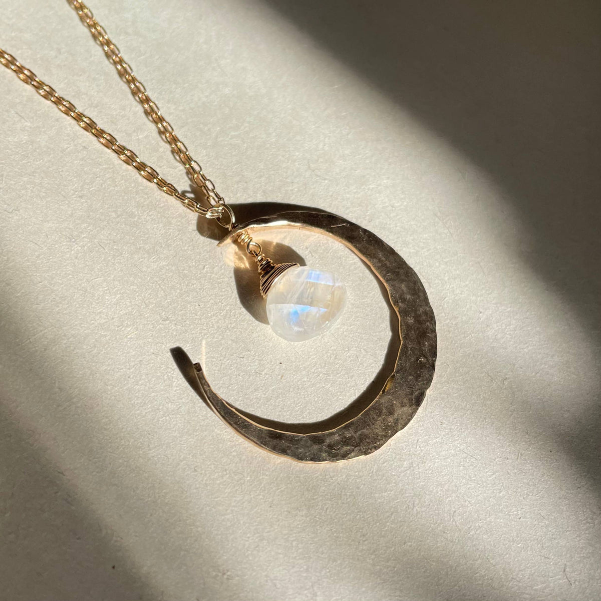 Moonstone Crescent Moon Necklace: Sterling Silver