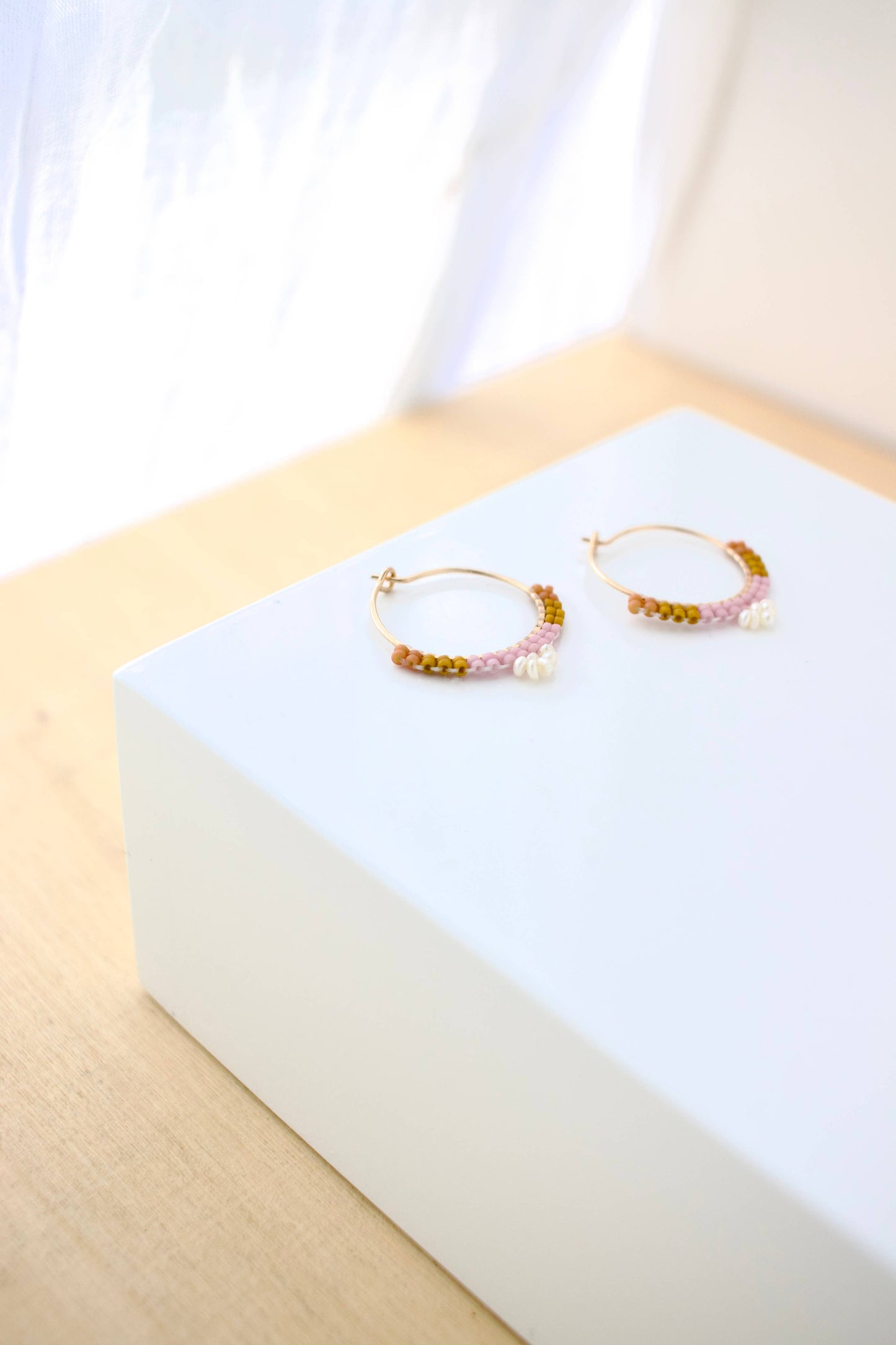 Beach Pearl Hoops | Golden Rod and Aster / Gold Filled