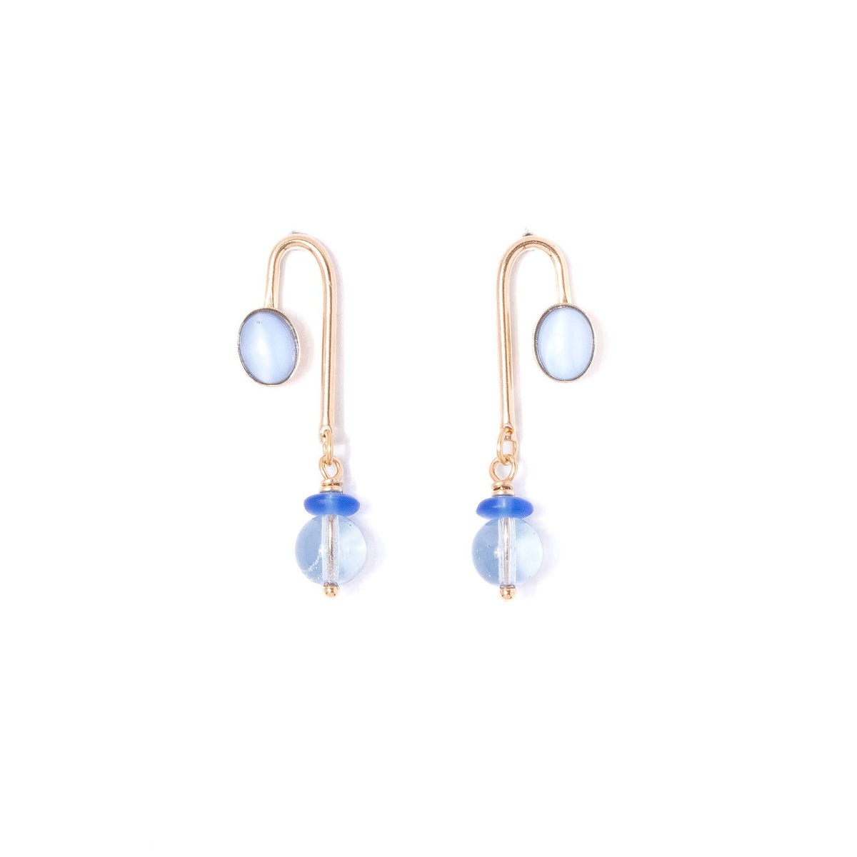 Blue Moonstone Asymmetrical Arch Earrings