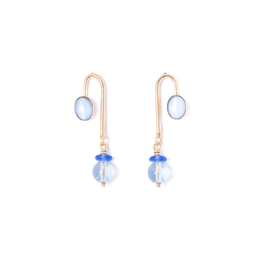 Blue Moonstone Asymmetrical Arch Earrings