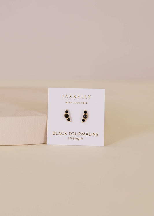 Crescent Earrings | 18k Gold Plated | Black Tourmaline