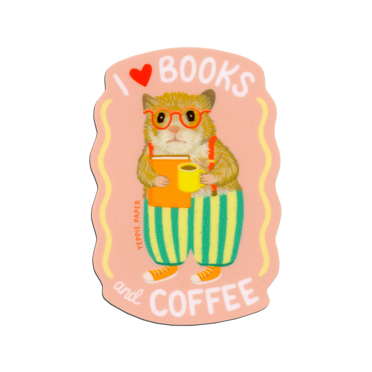 Books and Coffee Loving Bookish Hamster Sticker
