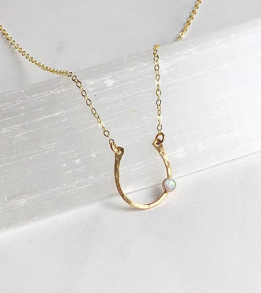 Lucky Horseshoe Necklace 14kt Gold Fill | Opal