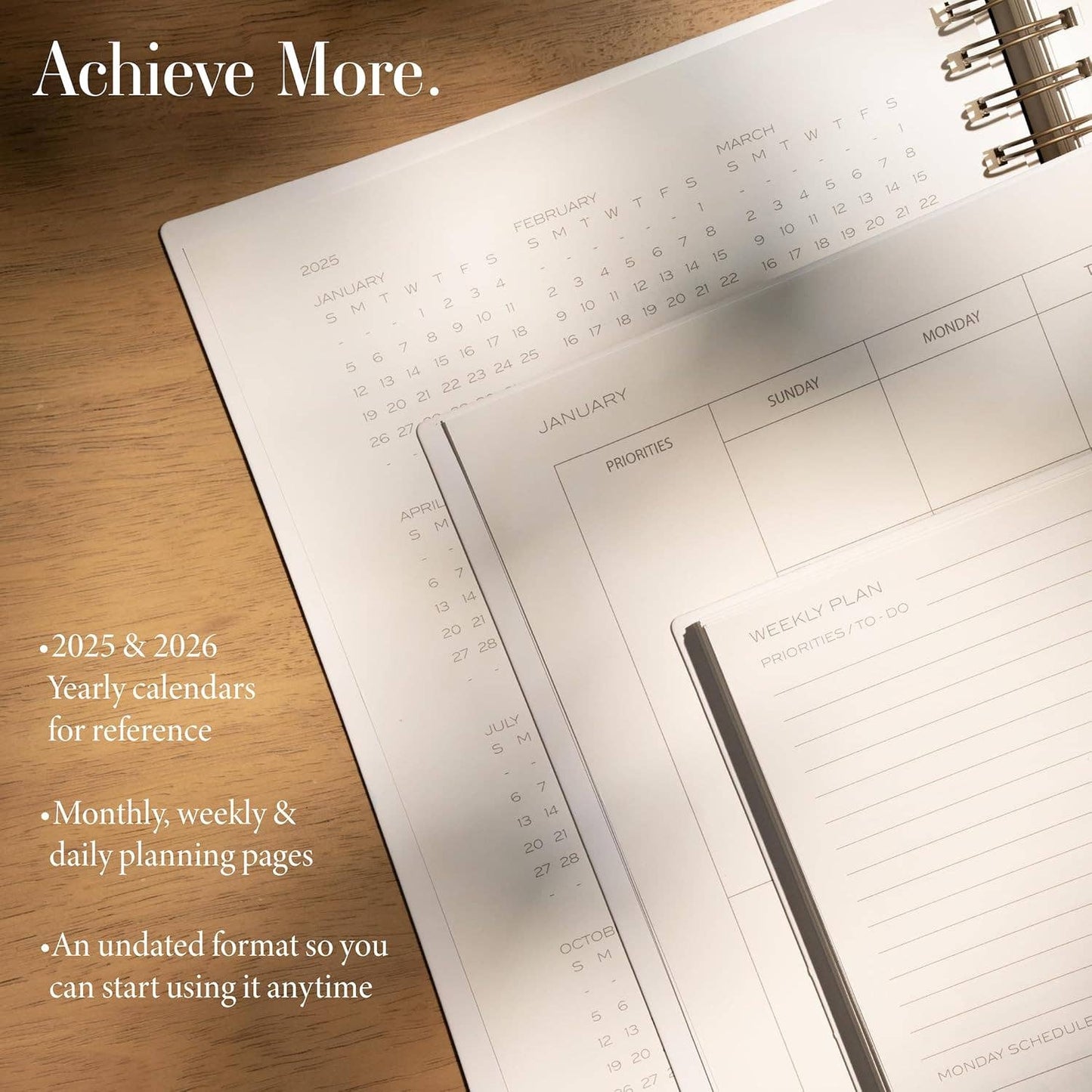 The Yearly Planner -Undated 52 week planner - Spiral Bound : Ink Blue