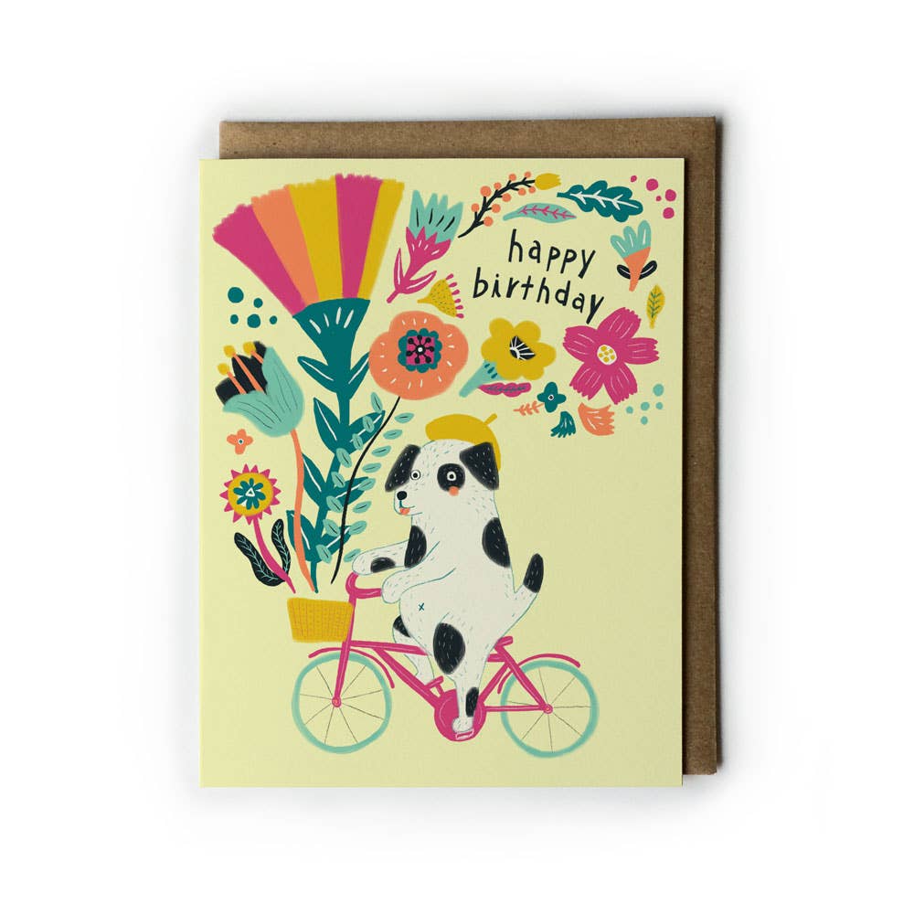 Dog on Bicycle Birthday Greeting Card