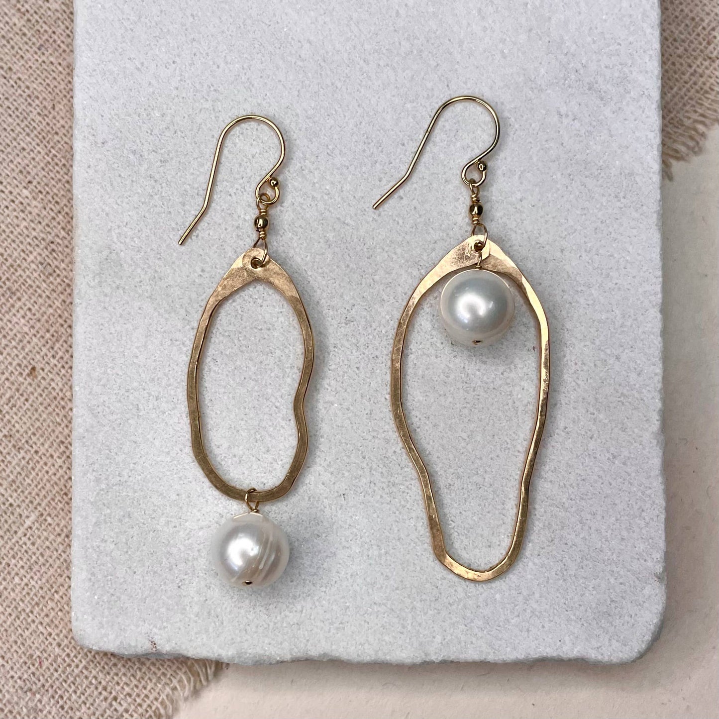 Asymmetrical Pearl Drop Earrings: Sterling Silver