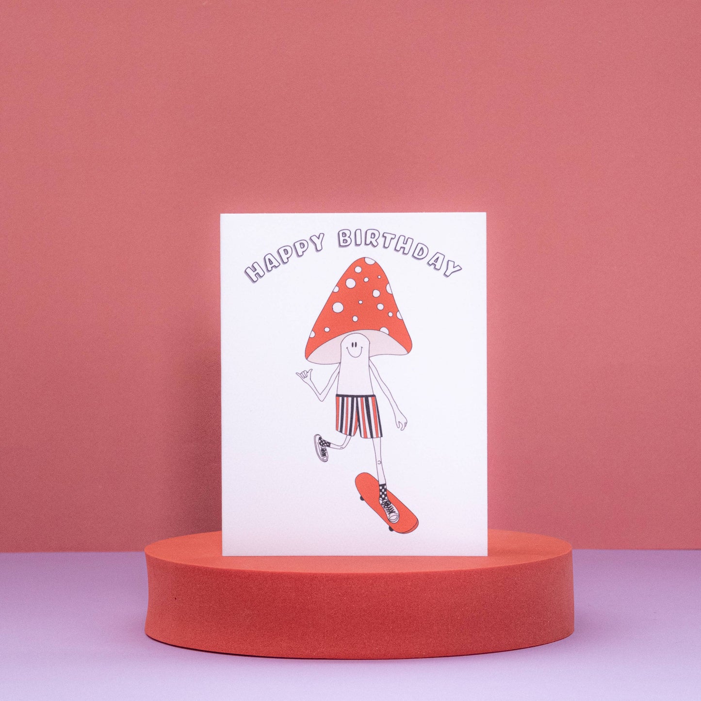 Mushroom Skating Birthday Card