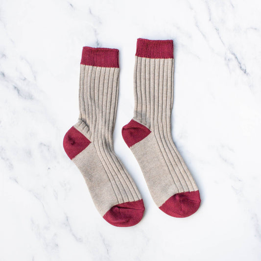 Women's 2 Tone Jacquard Casual Socks | Mocha/Wine