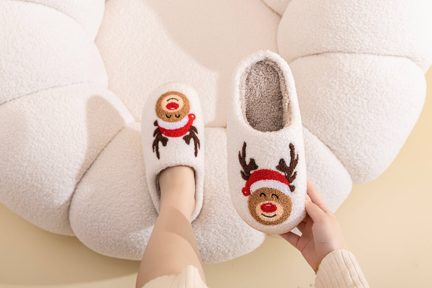 Christmas Red Reindeer House Slippers | Medium