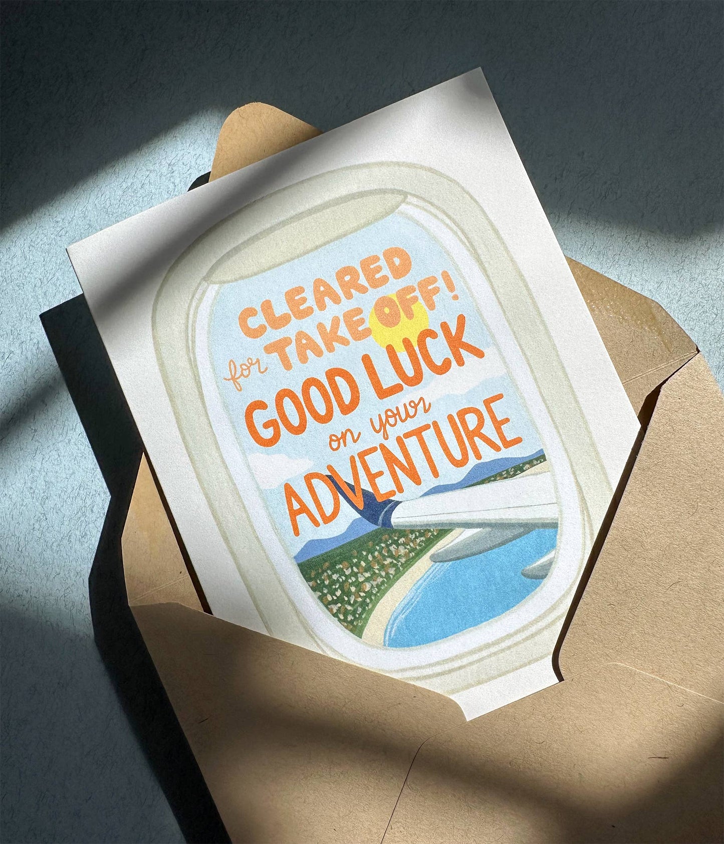Airplane Window Adventure Good Luck Card