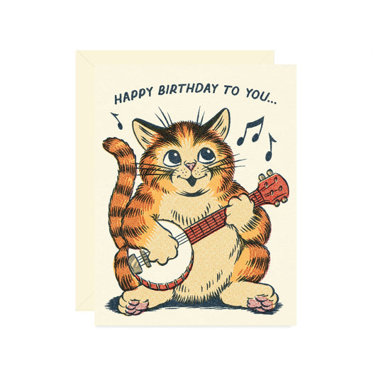 Happy Birthday Singing Cat Banjo Card