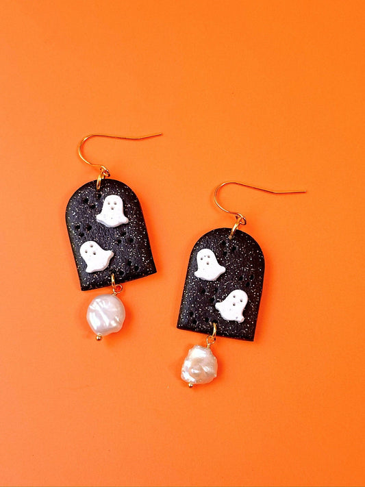 Tombstone Sparkle Ghost Dangle Earrings