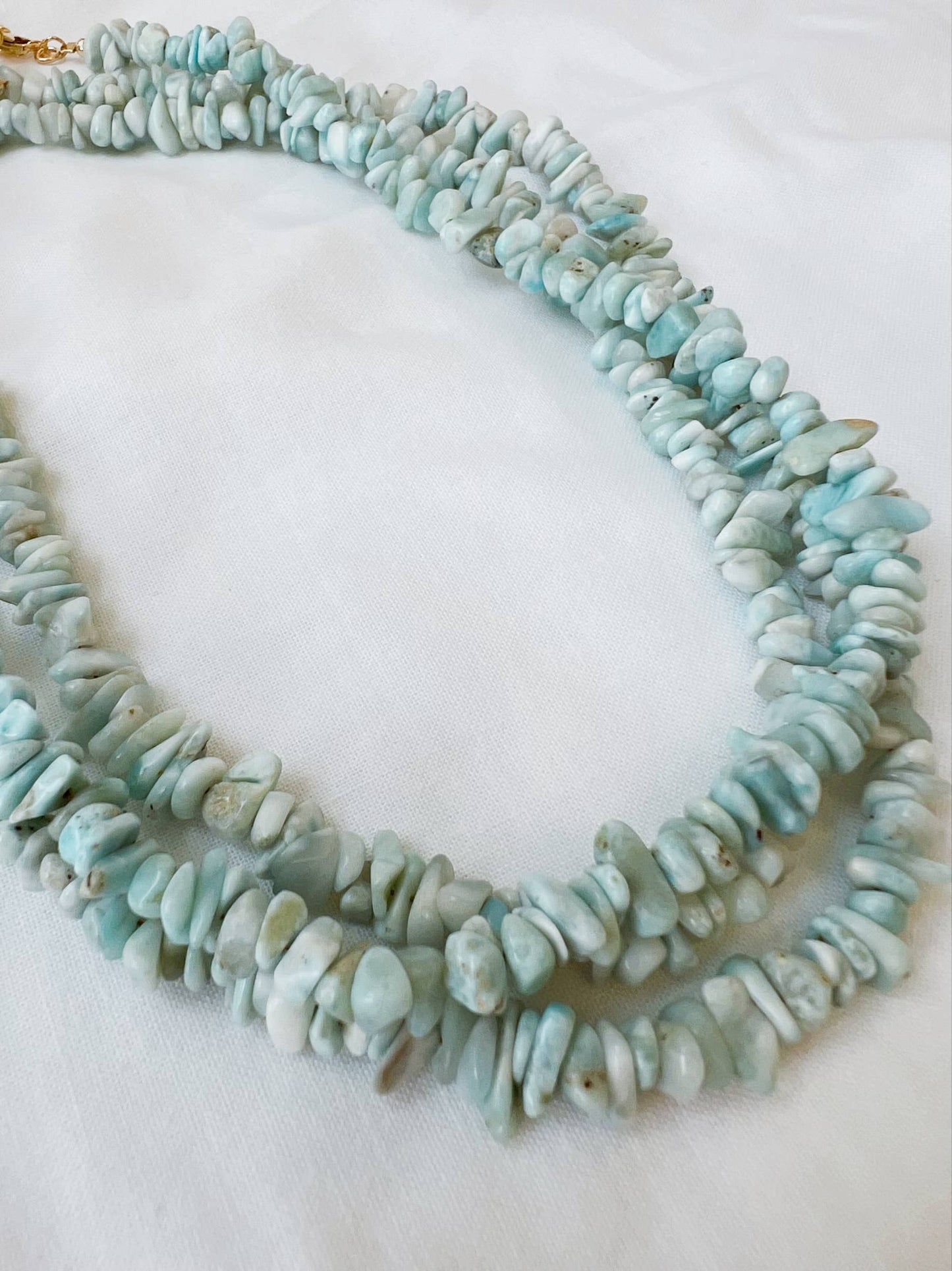 Sanibel Larimar Beaded Necklace Gold Filled