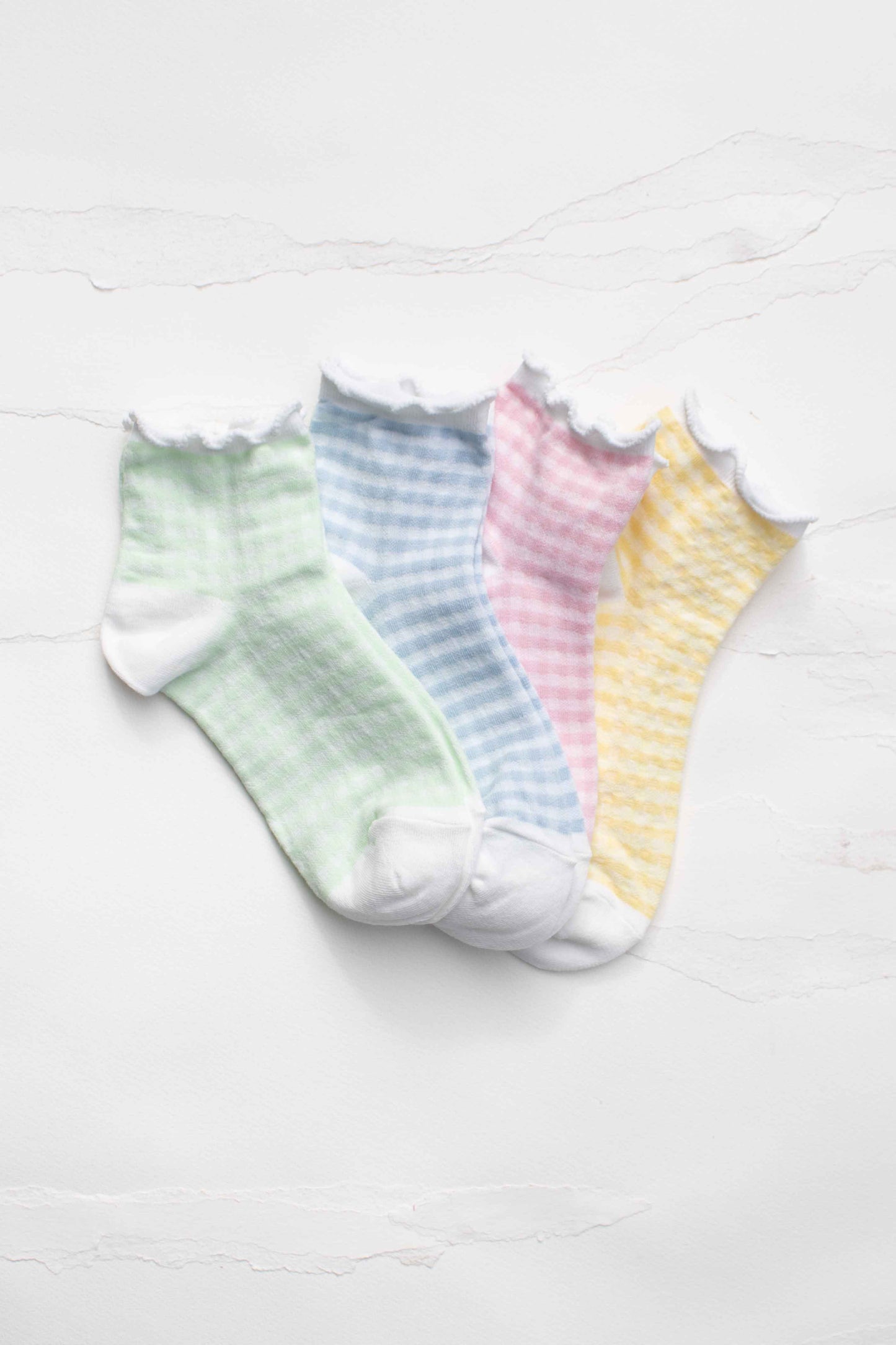 Pastel Gingham Ruffle Ankle Socks: Green