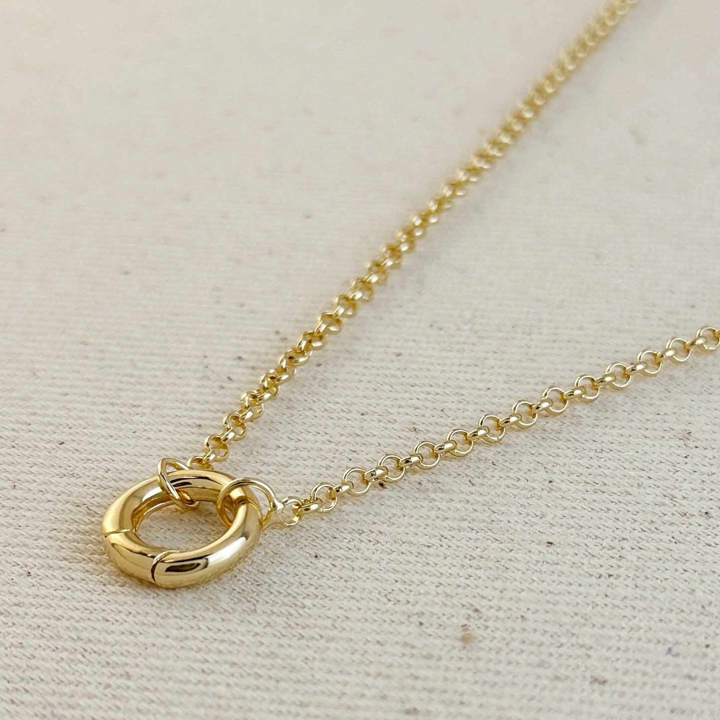 18k Gold Filled Rolo Chain Necklace Featuring Carabiner Clasp: 16 inches