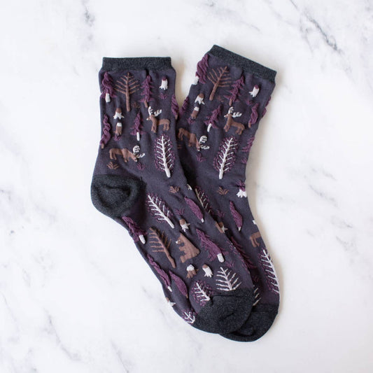 Winter Forest Casual Socks | Charcoal/Maroon