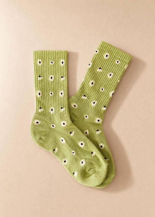 Daisy Dot Crew Socks: Green